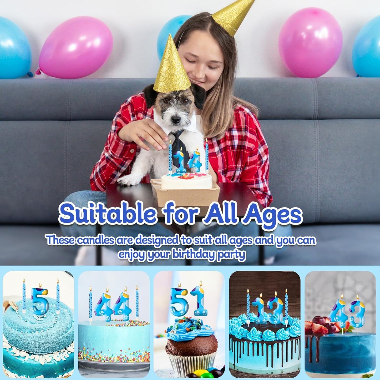 13PCS Blue Dog Paw Birthday Candles Set Cake Topper Numeral Birthday Candles for Boy Girl Dog Paw Decoration(Number 3)