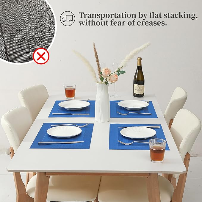 Leetaltree Blue Frame Placemats Set of 6 - Heat Resistant Non-Slip Place mats for Dining Table, Washable Durable PVC Vinyl Woven Table Mats（Blue Frame, 6）