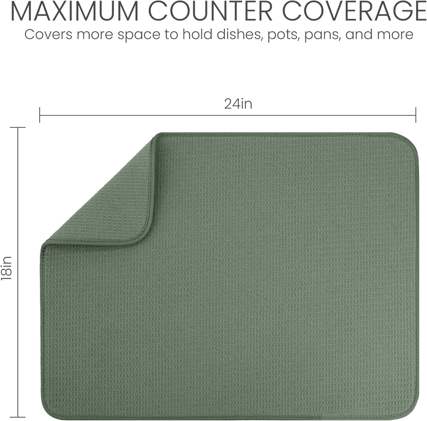 Bellemain XXL Dish Mat Microfiber Dish Drying Mat, Super absorbent (Green, 16" x 18")