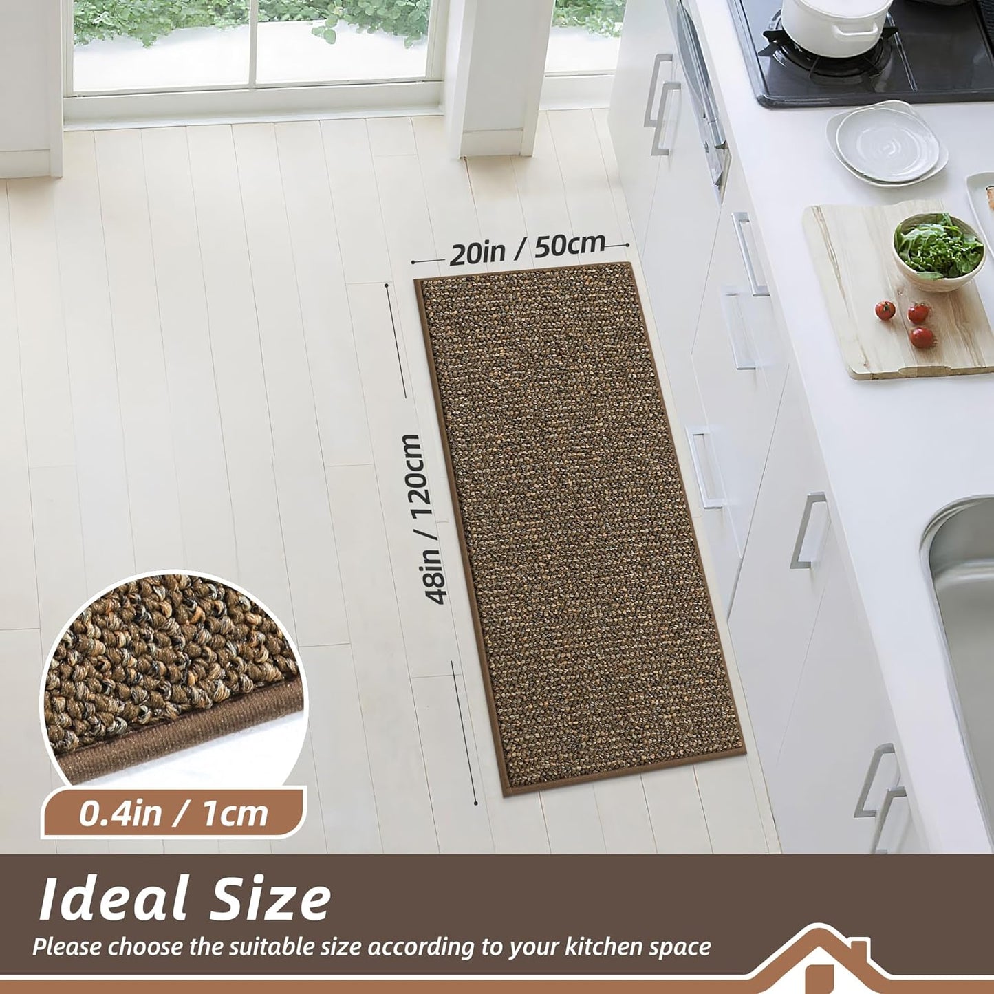 BEQHAUSE Kitchen Runner Rugs 20"x48", Non-Slip Kitchen Mats for Floor, Super Absorbent and Stain Resistant Kitchen Rug, Machine Washable Rugs for Kitchen, Hallway, Laundry & Sink, Brown