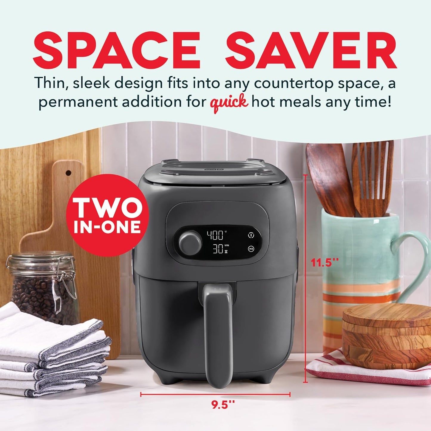 DASH Flip & Fry 2-in-1 Grill + Air Fryer, 3 QT