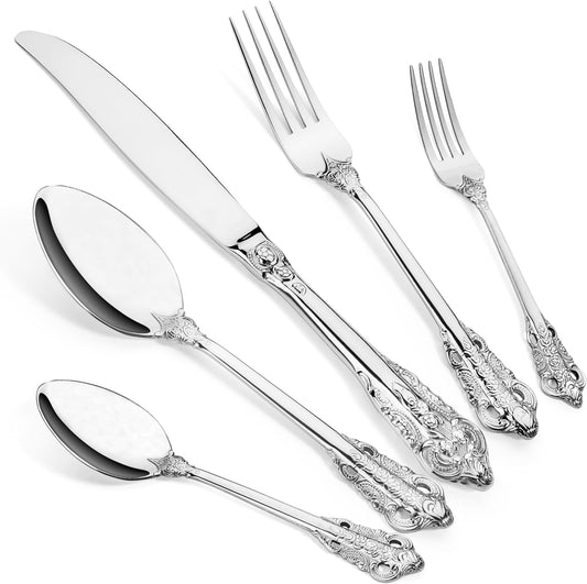 Royal Design Flatware, Silverware Set for 8 persons, 40 Piece - Spoons, Forks, and Knives 18/10 Stainless Steel, Dishwasher Safe