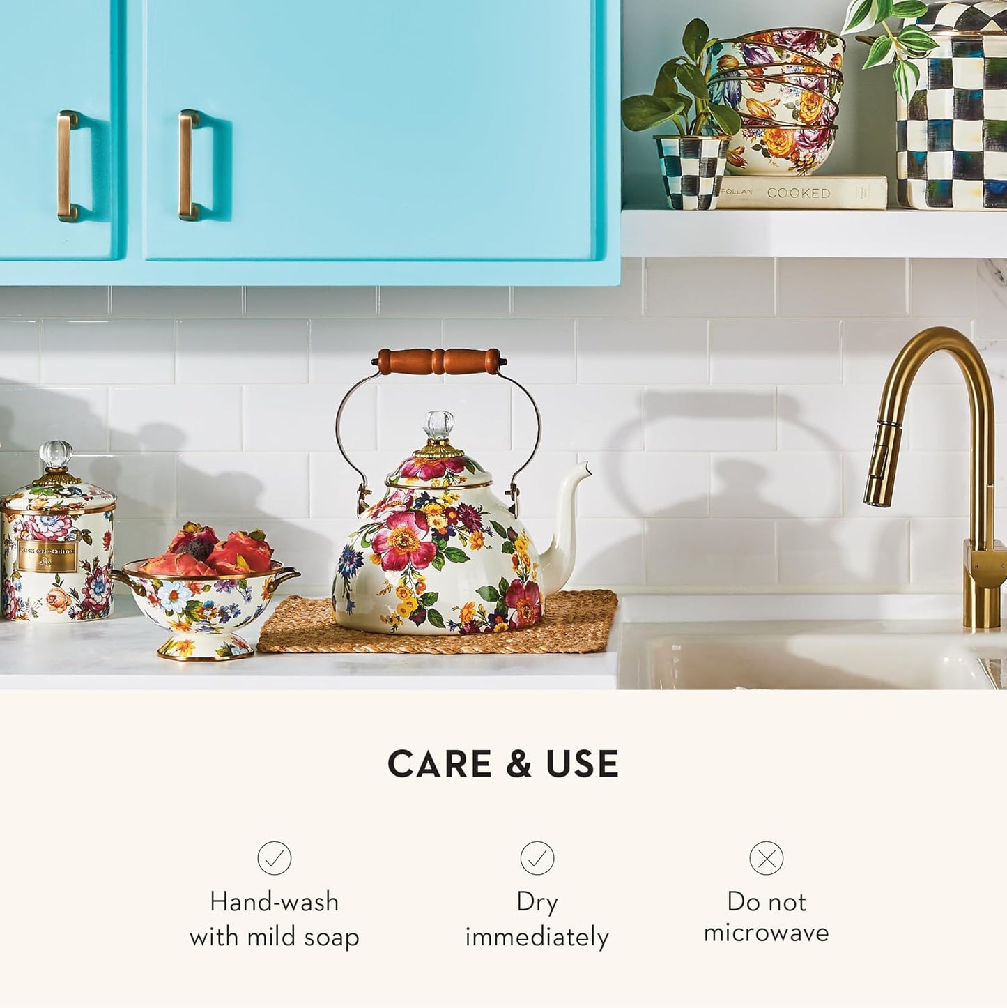 MACKENZIE-CHILDS Enamel Dipping Bowl, Small Serving Bowl for Entertaining, White Flower Market