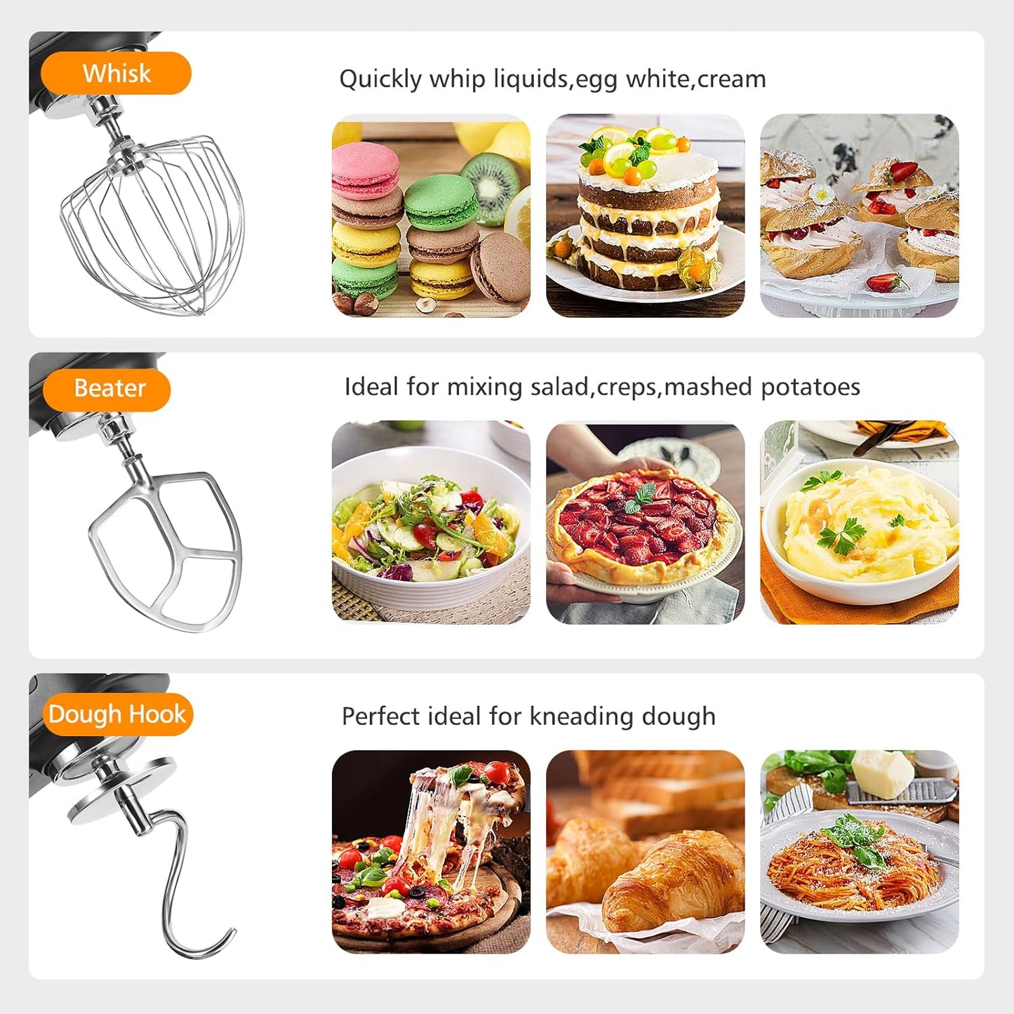 ZACME 7.4QT Household Stand Mixer 800W with Aluminum Die Casting Mixers Kitchen Electric Stand Mixer Metal Dough Mixer with Stainless Steel 7L Bowl, Dough Hook, Whisk and Beater