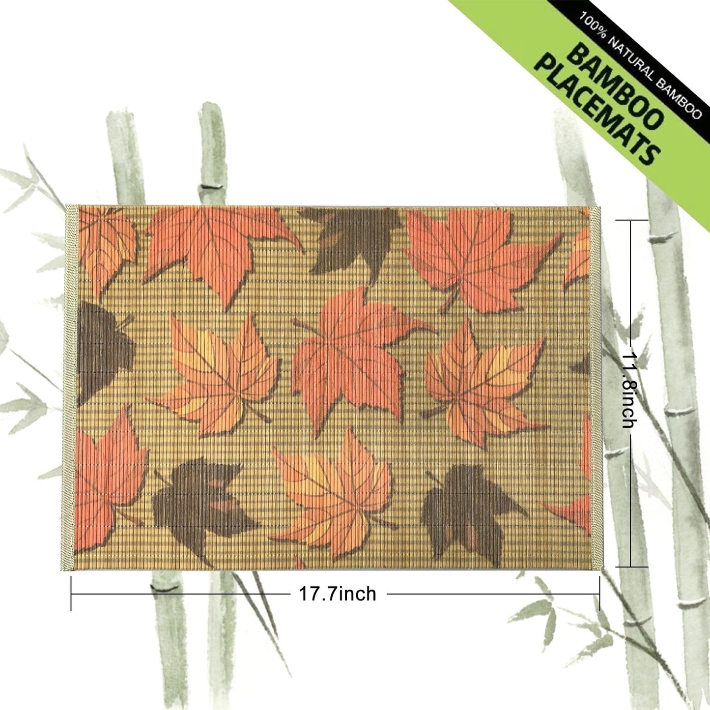 ANDSTAR Set of 8Pcs Bamboo Placemats 17.7X11.8Inch Sushi Rolling Mat Japanese Style Bamboo Mat Place Mats Washable Heat Resistant Table Mats for Dinner Dining Table （Maple Leaves）