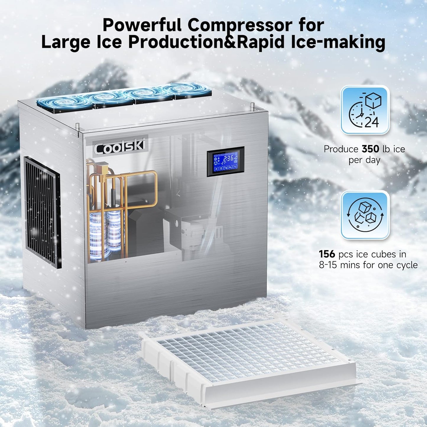 Commercial Ice Maker Machine 300-350LBS/24H, 22'' Air Cooled Commercial Ice Machine with Ice Bin, Modular Ice Machine for Restaurants Clear Ice Cubes/Stainless Steel Construction/ETL Approved