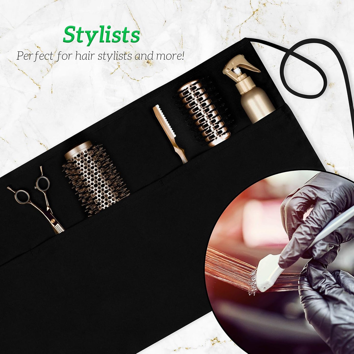 GREEN LIFESTYLE 3 Pack Server Aprons with 3 Pockets - Waist Apron, Waitress Apron for Women and Man, Water Resistant with Long Waist Strap Reinforced Seams, Half Apron (Black)