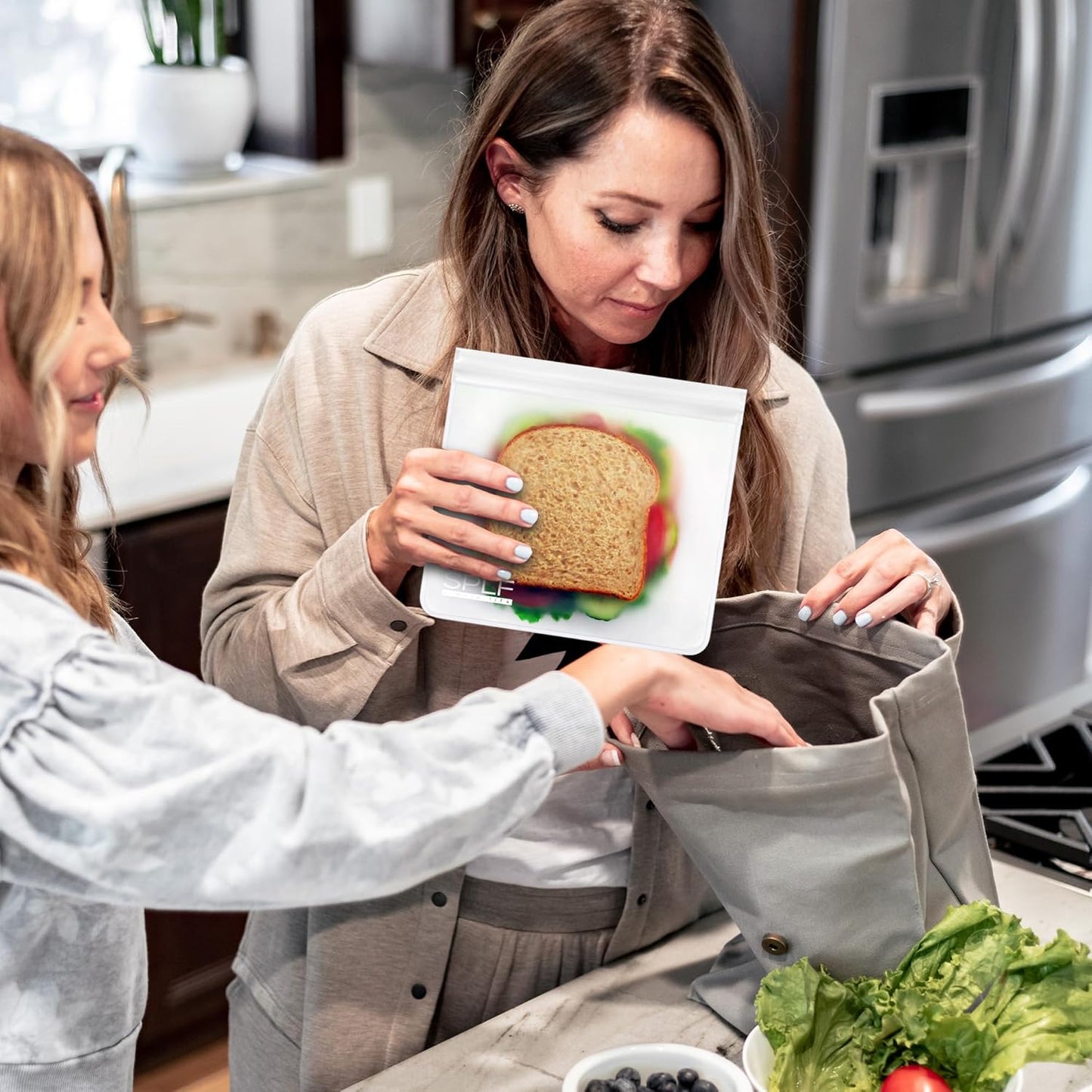 SPLF 12 Pack Dishwasher Safe Reusable Food Storage Bags (5 Sandwich 5 Snack 2 Gallon), BPA Free Freezer Bags Leakproof Silicone and Plastic Free Lunch Bags Fridge Organization