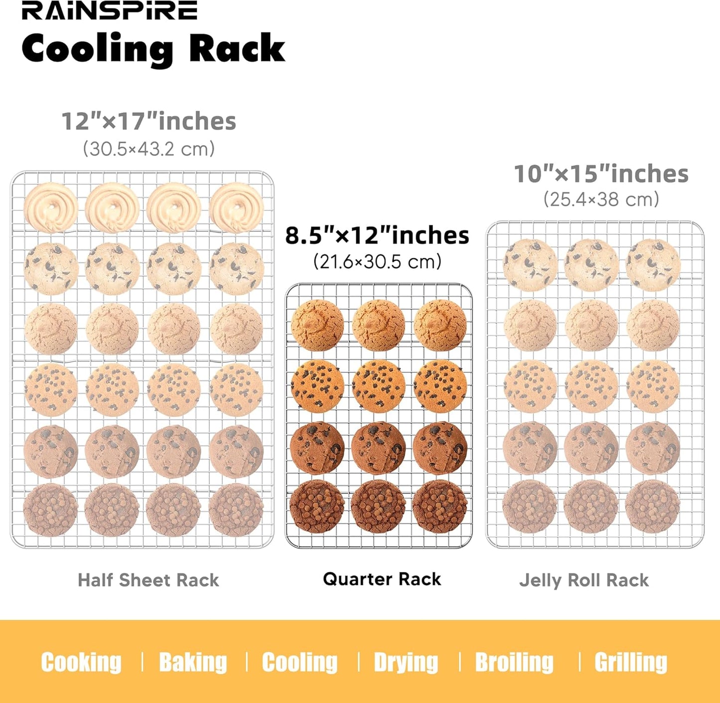 Rainspire Cooling Rack Stainless Steel, Heavy Duty Cooling Racks for Cooking and Baking, Oven Safe Wire Rack for Cooking, Baking Rack for Oven Cooking Fits Quarter Sheet Pan, 8.5" x 12", 1-Pack