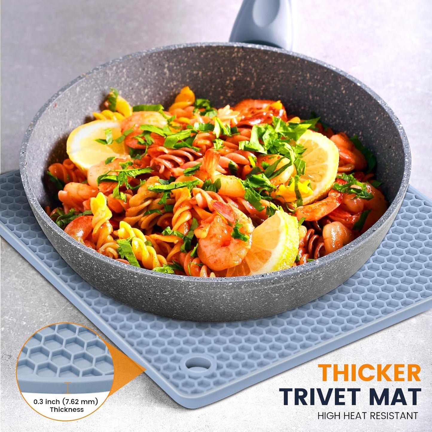 Silicone Trivet Mats 4 Heat Resistant Pot Holders Multipurpose Non-Slip Hot Pads for Kitchen Potholders, Drying mat, Jar Opener, Spoon Holder, Coaster.(Blue)