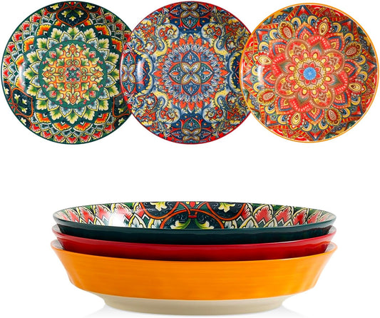 Ceramic Pasta Bowls Set - 8 inch 32 oz Serving Bowls, Set of 6, Colorful Dinner Bowls for Soup,Salad, and Pasta, Kitchen, Microwave, Dishwasher Safe, mexican, Bohemian Style