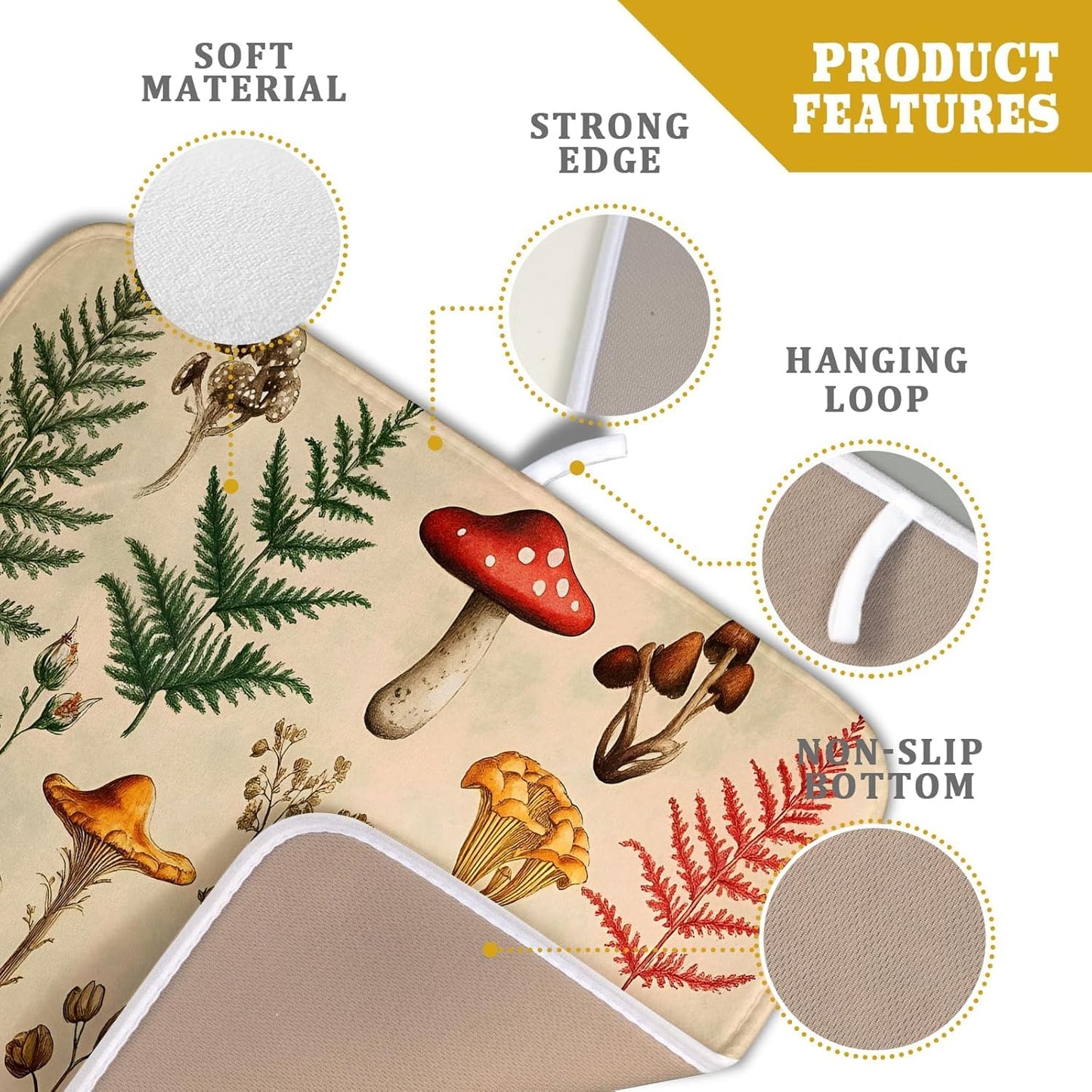 Ferns Leaves Dish Drying Mats Woodland Forest Mushrooms Reversible Drainer Mats 16 X 18 Inch