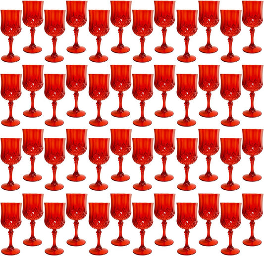 Plastic Wine Glasses，Plastic Goblets Vintage Style Cordial Drinking Glasses for Wedding Reception, Grand Event Party Supplies (48, Red)
