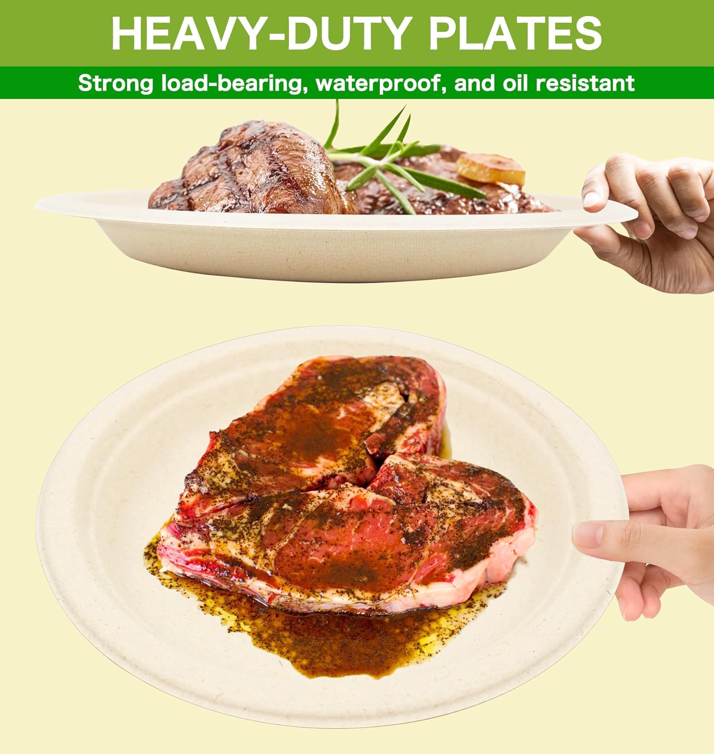 BLUE TOP 100% Compostable Disposable Paper Plates Heavy Duty Waterproof Plates-50 Pack 7 inch Eco-Friendly Plates, Natural Biodegradable Sugarca Bagasse Dinner Plates Unbleached Brown