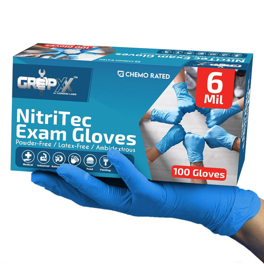 Heavy Duty 6 Mil Blue Nitrile Gloves Disposable Latex & Powder Free -Extra Stretchy Fentanyl Safe |Medical,First Aid Kit,EMT|Food Safe Rubber Gloves for Cooking & Cleaning| Pack of (100)