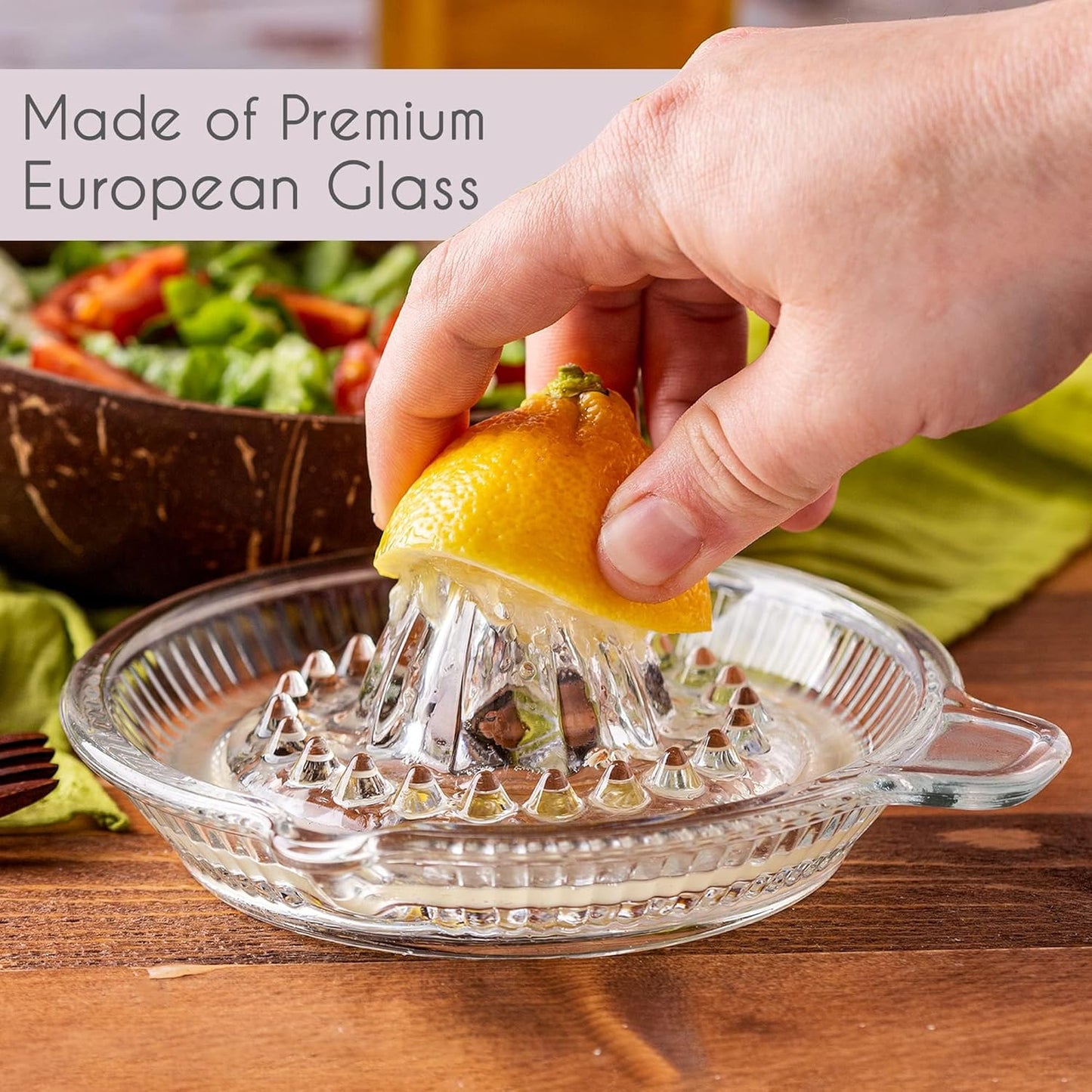 Crystalia Lemon Squeezer, Small Citrus Juicer, Extractor Manual Hand with Handle and Pour Spout, Lead-Free Heavyweight Crystal Clear Glass