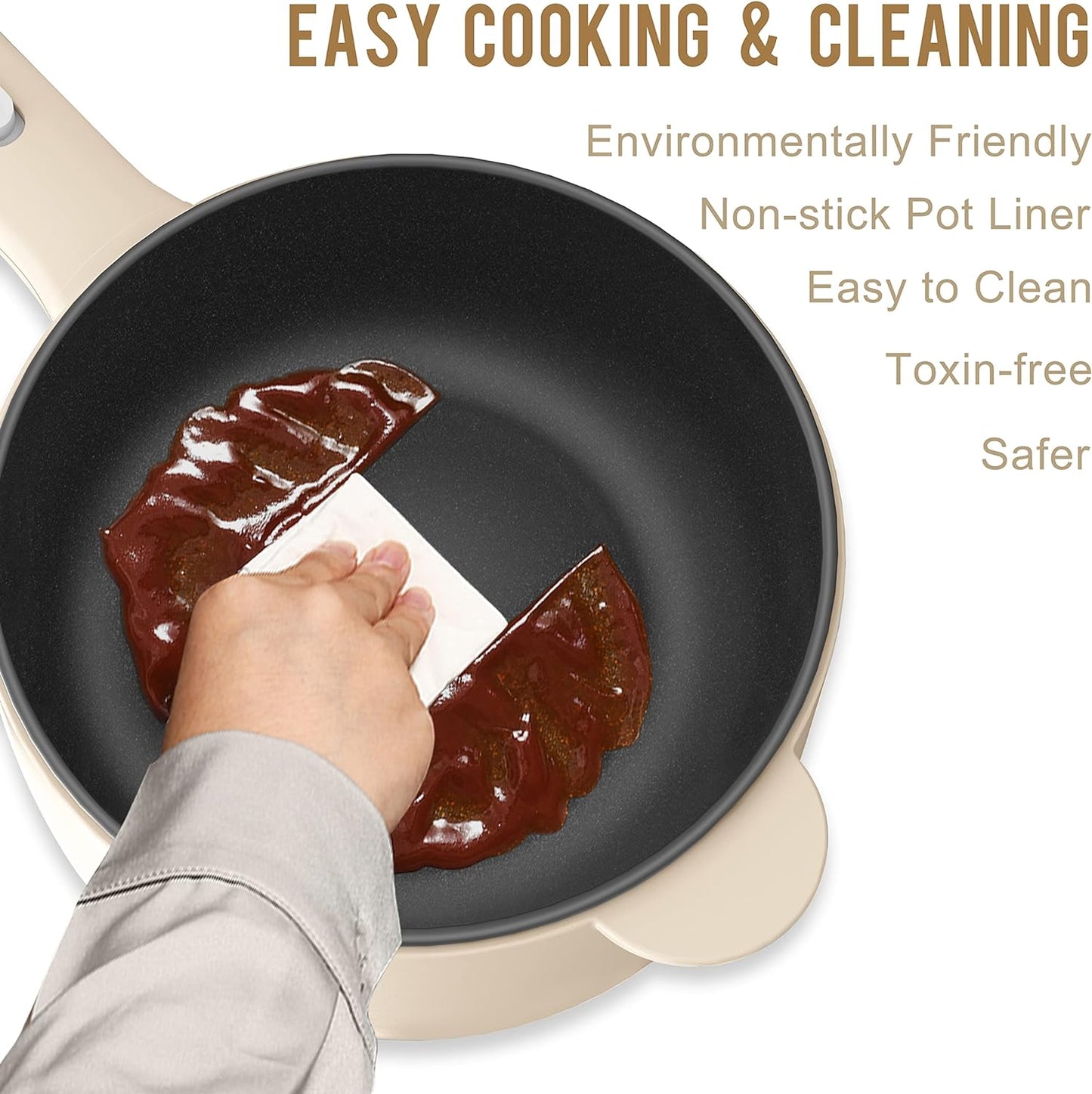 Dezin Electric Cooker, 2L Non-Stick Sauté Pan, Rapid Noodles Cooker, Mini Pot for Steak, Egg, Fried Rice, Ramen, Oatmeal, Soup with Power Adjustment, College Dorm Room Essential