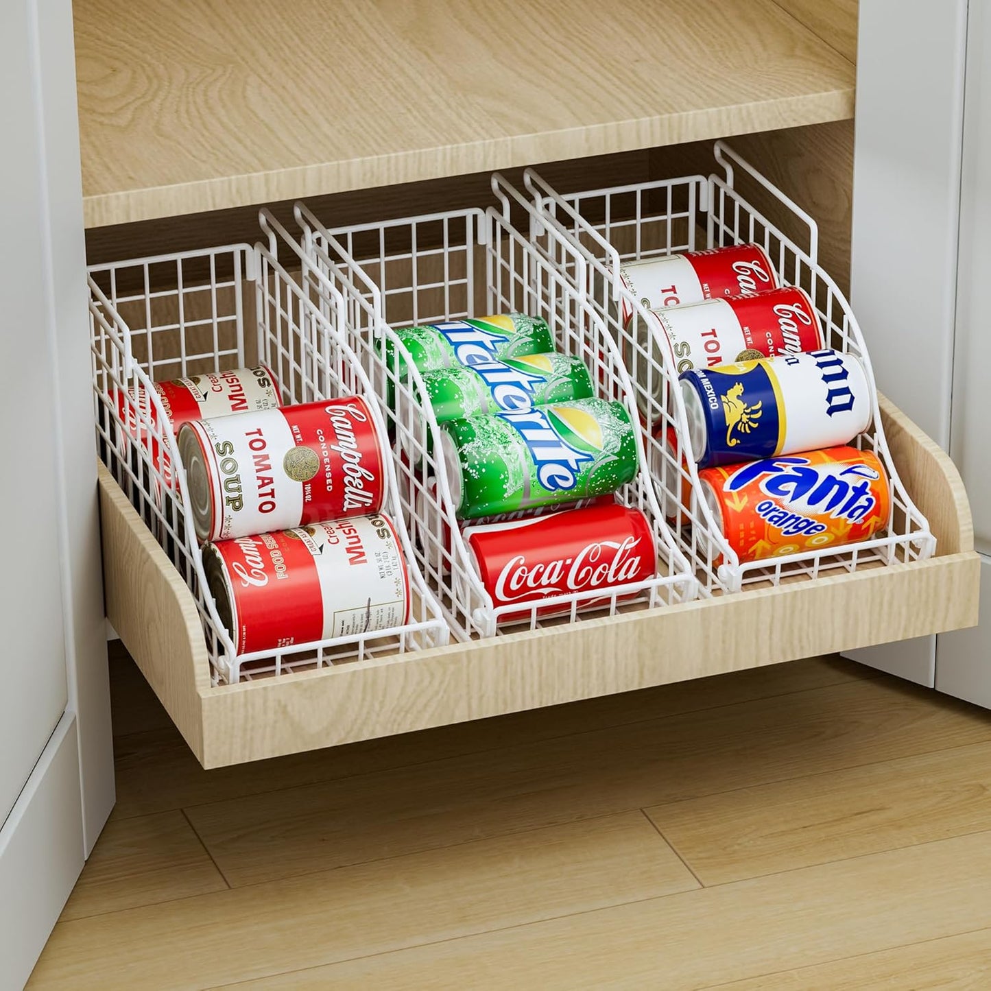 Can Storage Organizer Pantry, Stackable Kitchen Canned Food Holder With Handles, Can Organizer For Pantry Countertop Cabinet, Beverage Drink Pop Soda Can Dispenser Patent Pending (White, 4 Pack)