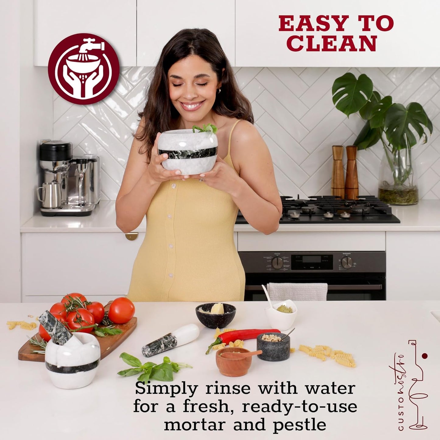 Gusto Nostro Natural Marble Mortar and Pestle Set | 6 Inch - 3.5 Cup Extra Large Mortar Pestle Set for Grinding Herbs, Nuts, Grains | Pesto Grinding and Guacamole Stone Bowl | Marble Spice Crusher