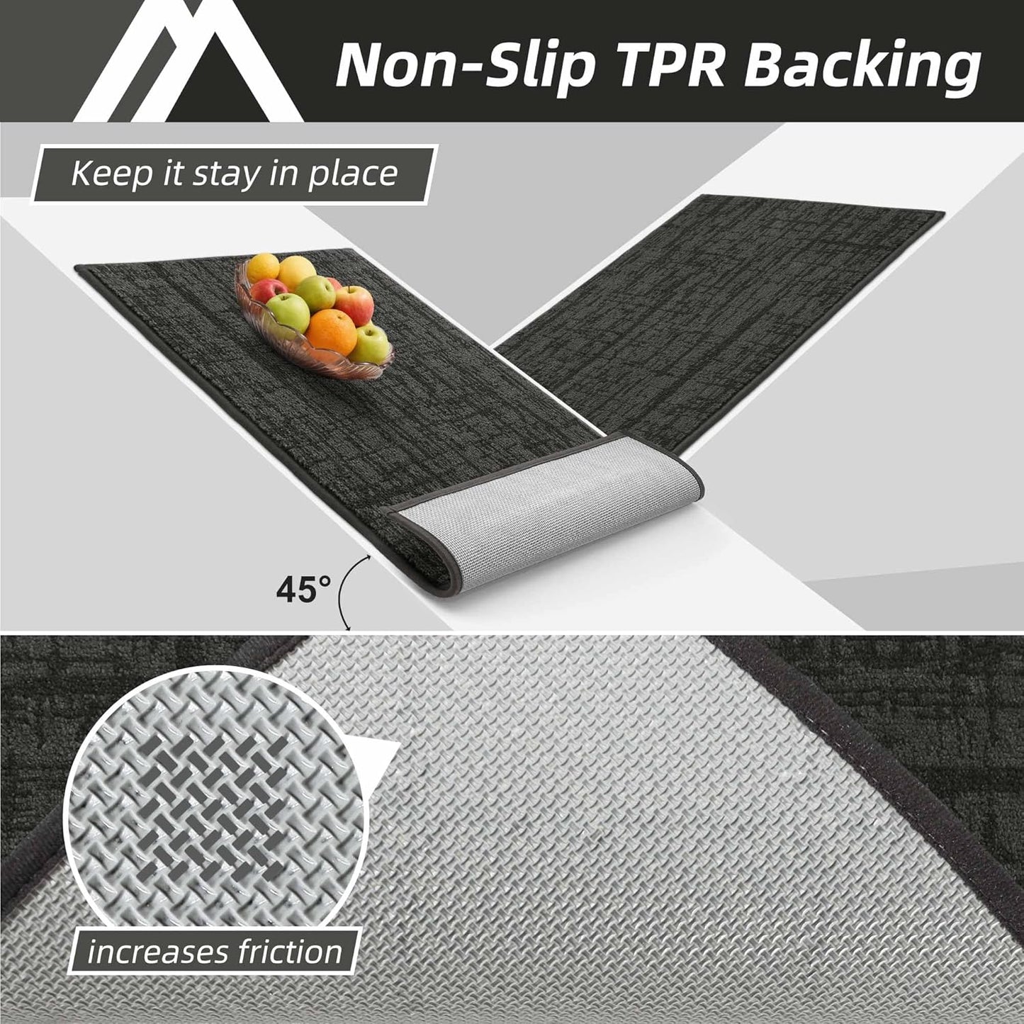 COSY HOMEER Kitchen Rugs Non Slip Washable 24"x36"+24"x60" Absorbent Soft Kitchen Mats for Floor Polyester Kitchen Runner Rug Sets of 2 Kitchen Floor Mats for Sink Mat,Hallway,Laundry,Dark Grey