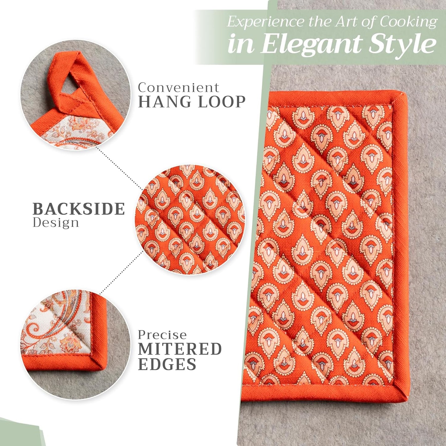 Maison d' Hermine Pot Holders Set 100% Cotton Heat Resistant Potholders 8" x 8" Hot Pads with Loop BBQ, Cooking, Baking, Grilling, Kitchen, Handling Hot Pans (Pack of 2, Cachemire)