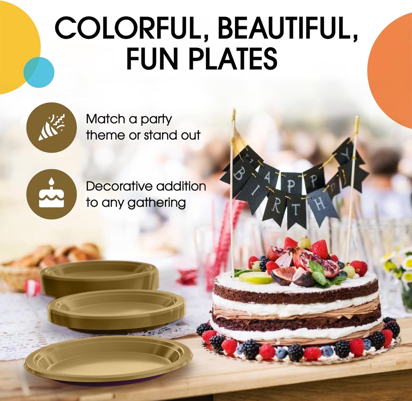Exquisite Party Solids Gold Plastic Plates For Party 10" Gold Disposable Plates Heavy Duty Supplies 100 Pcs Plastic Dinnerware Sets Heavy Duty 350 GSM Disposable Dinnerware Set