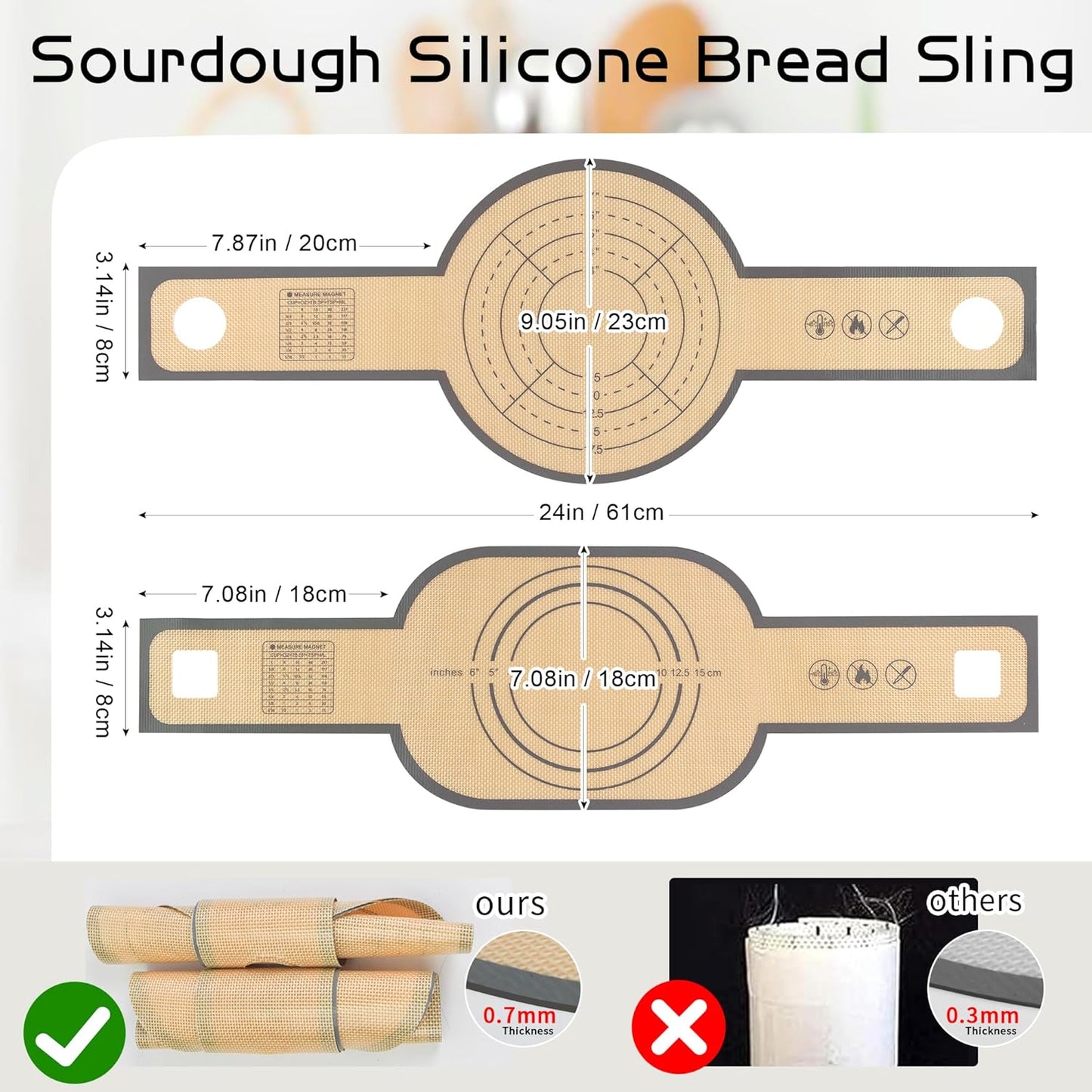 Silicone Bread Sling for Dutch Oven, 2 PCS Non-Stick & Easy Clean Reusable Silicone Bread Baking Mat with Long Handles, Easy to Transfer Sourdough Bread(Grey), medium, Gray