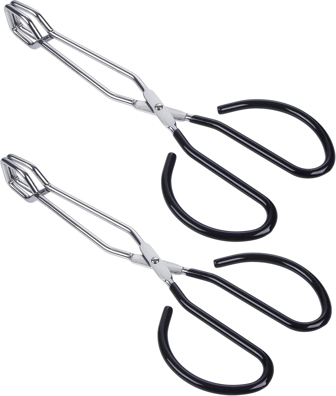 MSY BIGSUNNY Stainless Steel Scissor Tongs Heavy Duty Cooking Tongs with Soft Handles (2, black 10" + 10")