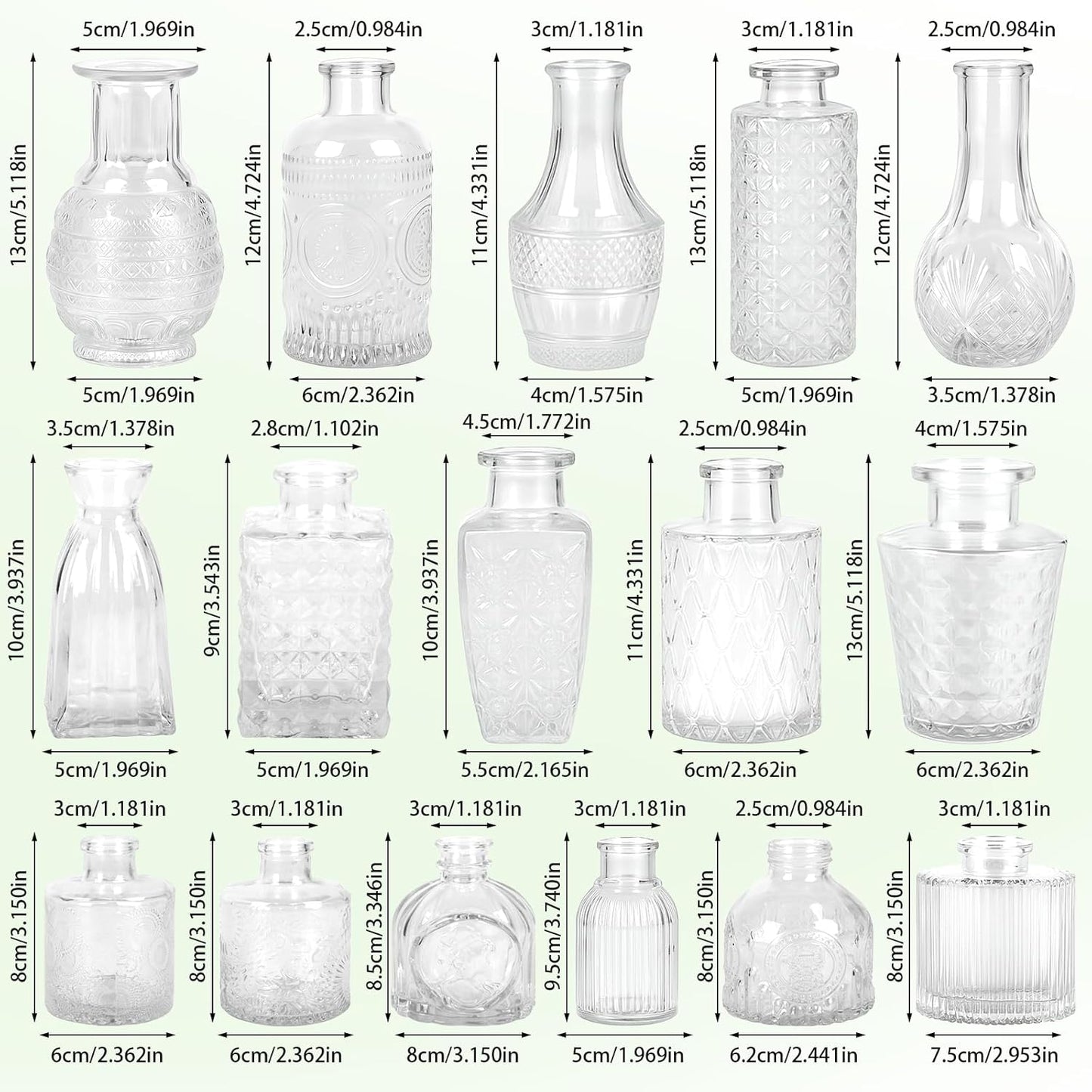 Glass Bud Vase Set of 16 Pcs, Small Clear Bud Vases for Flowers, Vintage Vases for Centerpiece Table Wedding Decorations Home Decor Glass Bottles for Birthday Party Anniversary