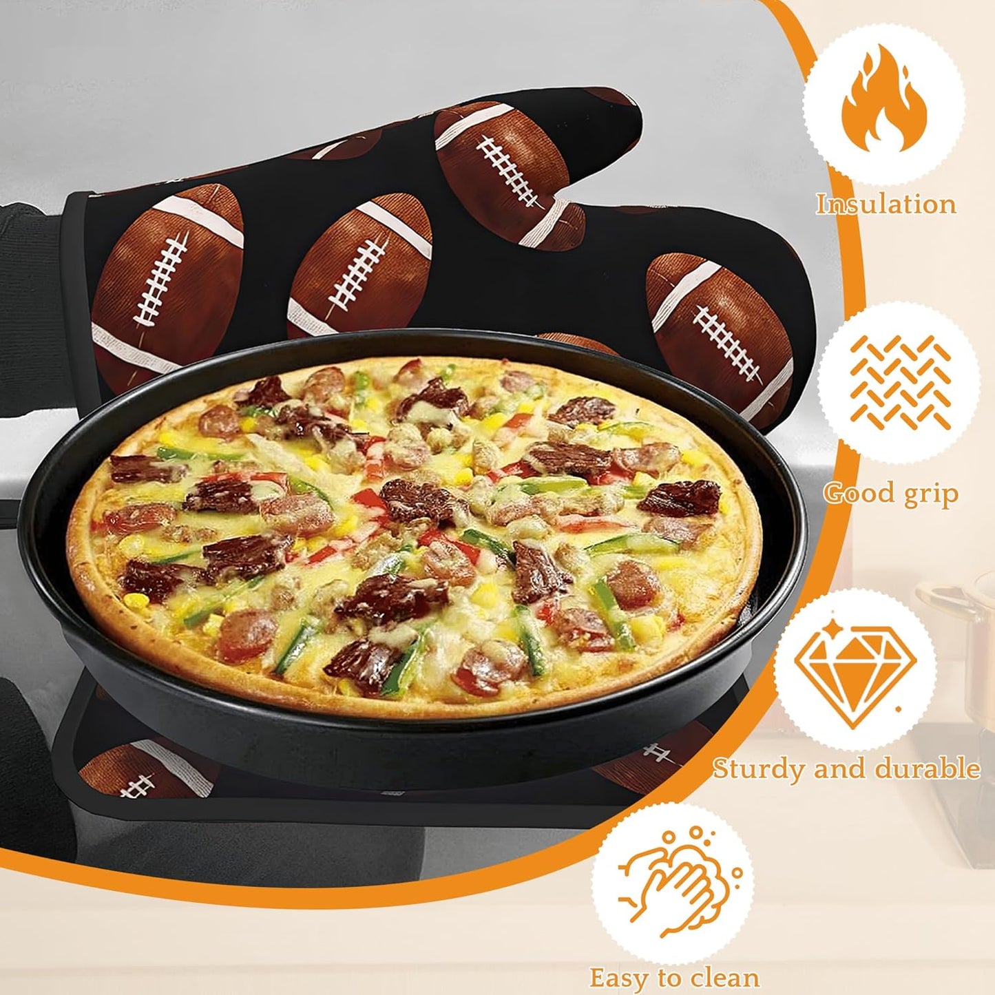 American Football Oven Mitts and Pot Holders,Heat Resistant Oven Mitts Gloves and Pot Holder for Home Kitchen Decorations Cooking Baking BBQ Gifts,Set of 4