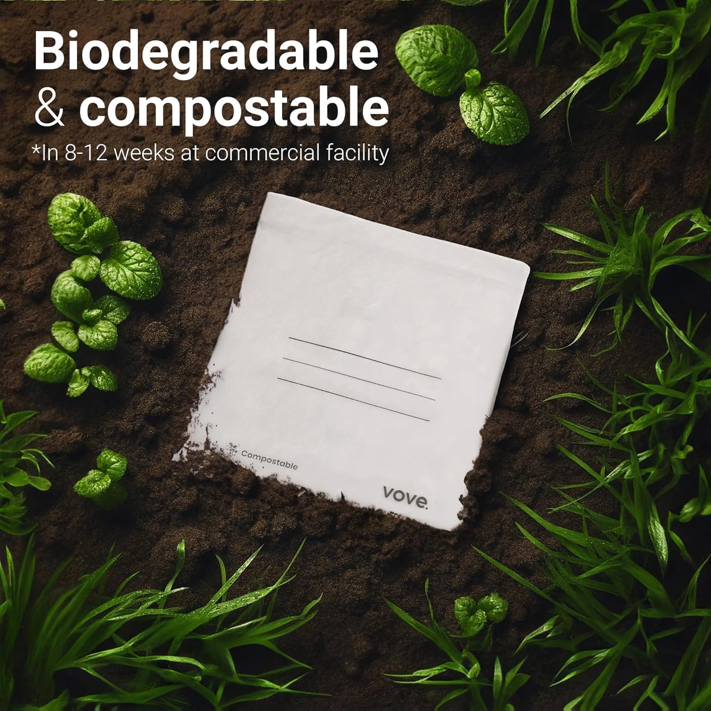 Vove Compostable Zip Bags | 30 Pack Gallon Size (4L) | Biodegradable Storage Bags | PLA PBAT Eco-Friendly | Zero Waste Kitchen Storage | Sustainable Food Bags with Certification