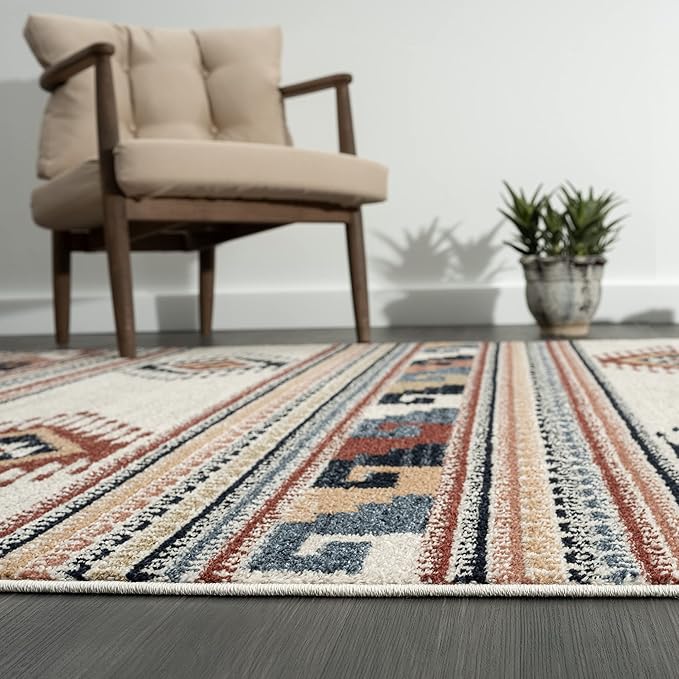 Abani Multicolor Southwestern Design Area Rug - Non-Shed Orange, Grey & Beige Tribal Pattern Dining Room Carpet Rugs (6'x9')