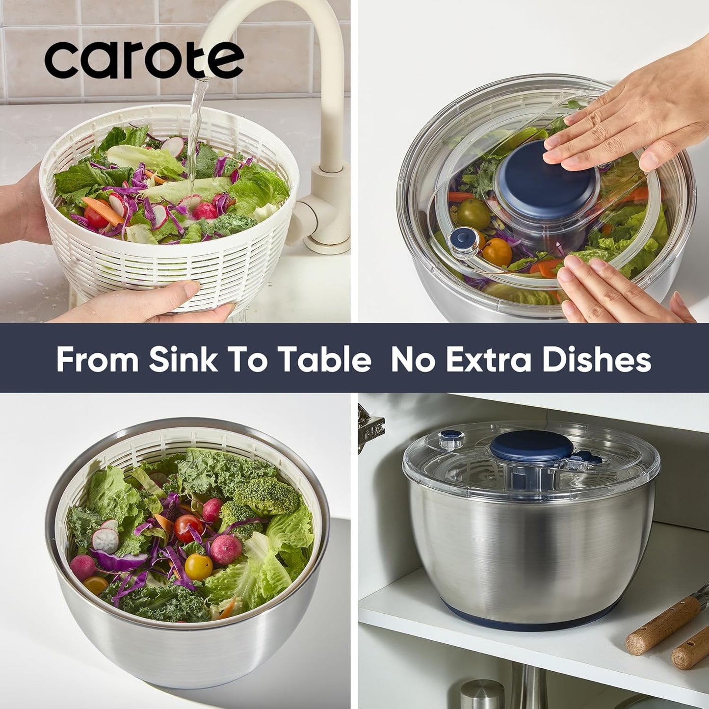6.34 Qt Stainless Steel Salad Spinner, Large Lettuce Spinner Vegetable Fruit Washer, Vegetable Cleaner Salad Cleaner Lettuce Washer, Non-Slip Base, Multifunctional for Salad, Fruits