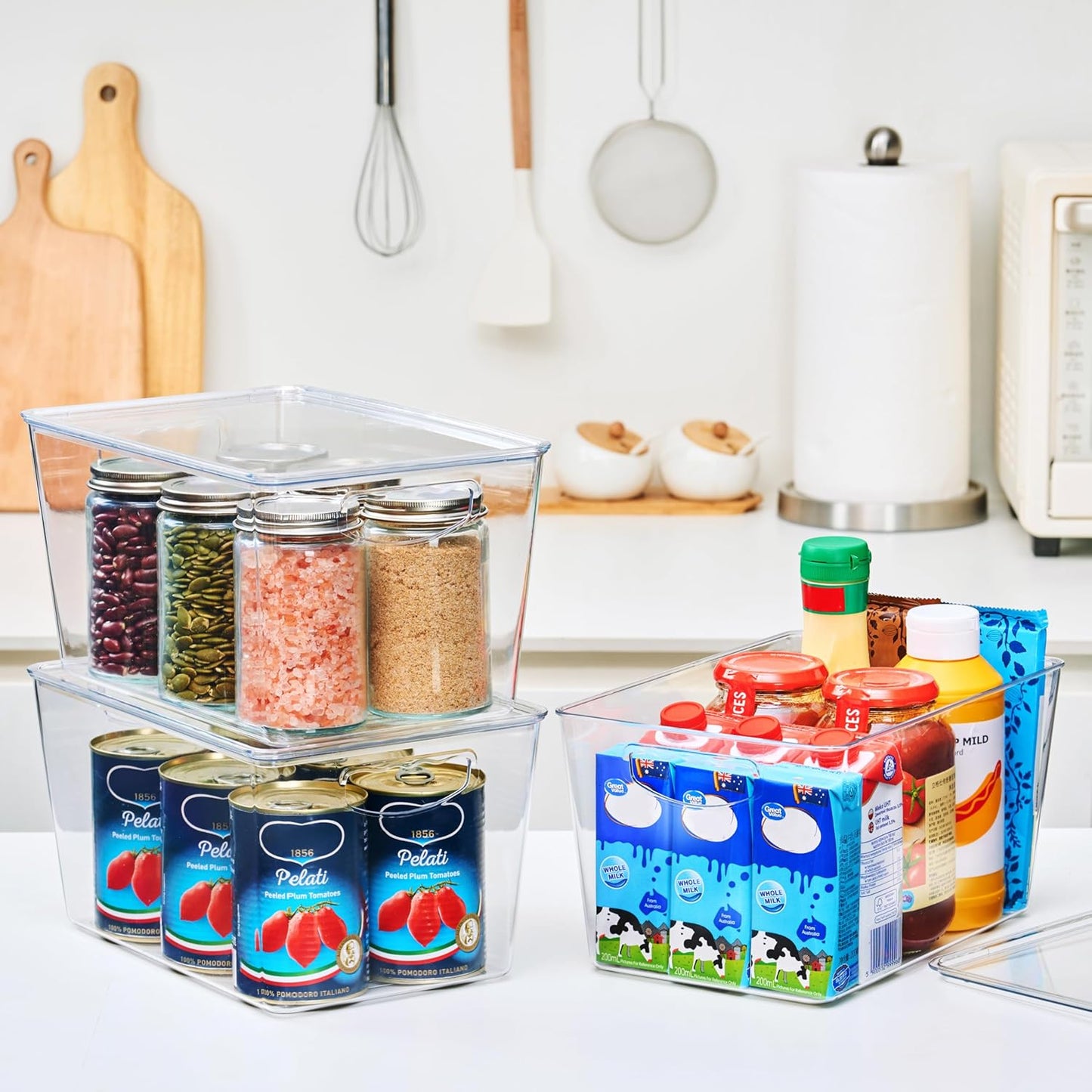 theaoo Clear Storage Bins with Lids Stackable - Large Plastic Containers for Pantry Organization and Storage - Perfect for kitchen,Fridge,Laundry Room,Bathroom,Garage,Closet,Cabinet Organizer -10 Pack