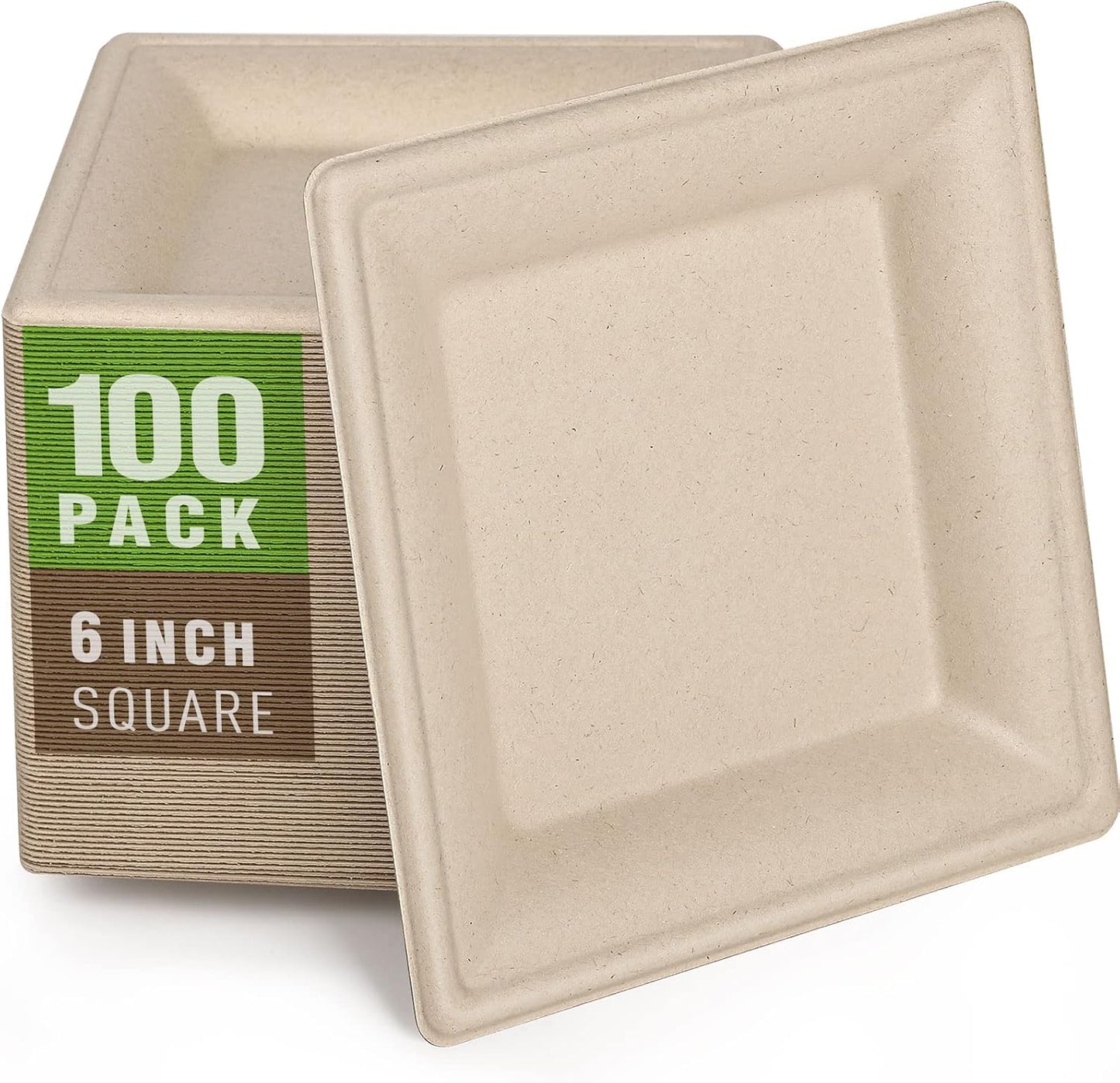 Gezond 100 Pack Compostable Square Plates 6 Inch Disposable Paper Plates Sugarcane Cake Plates for Party Unbleached Eco-friendly Salad Plates Biodegradable