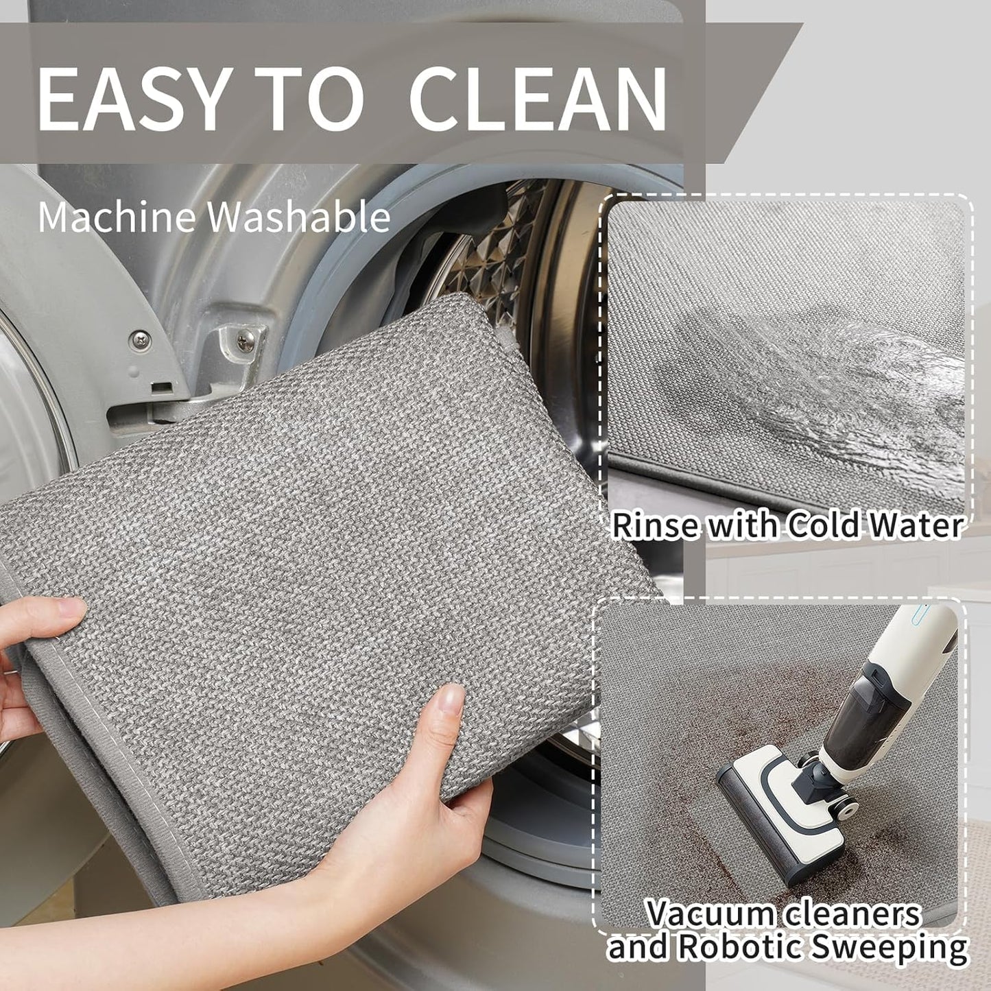 Kitchen Mats for Floor, Super Absorbent Kitchen Rugs Non Slip Washable, Soft Imitation Linen Braided Runner Rug, Standing Mat Kitchen Sink Mat, Easy to Clean, Gray 17x71