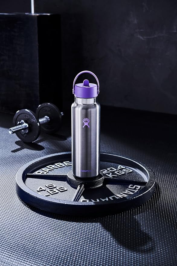 Hydro Flask Water Bottle - Insulated Stainless Steel - Wide Mouth Flex Straw Lid, Non Spill, Leakproof and Refillable in 40 Oz Stainless Steel Violet