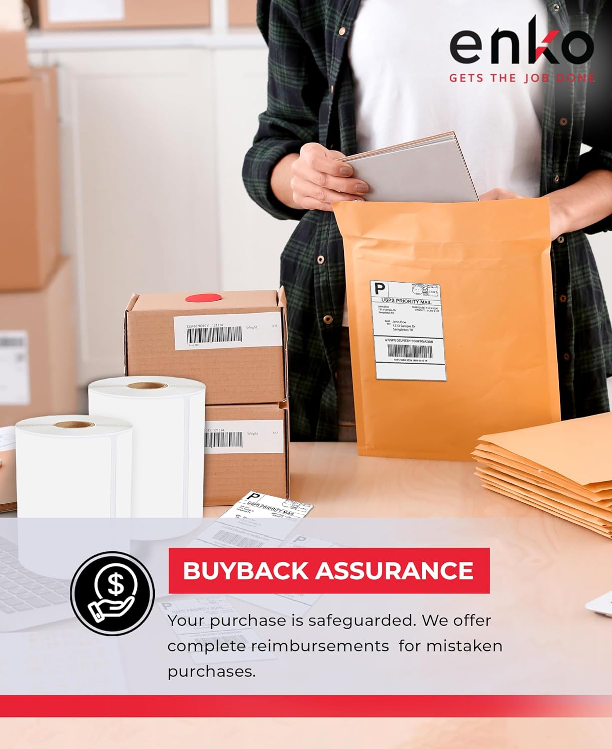 enKo 4x6 Thermal Fan Fold Labels Compatible for Rollo Printer - 1 Stack of 1000 4x6 Label Zebra Printer - Mailing Postal Label Paper, Perforated, Permanent Adhesive (2 Labels/Fold)