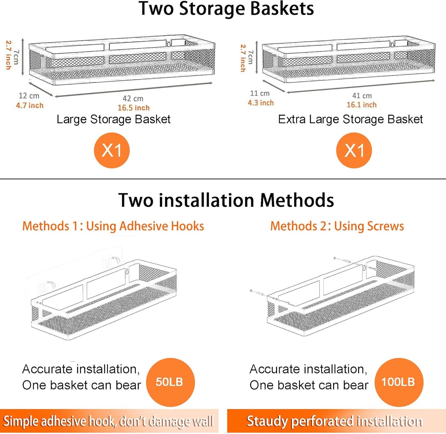 PUSDON Metal Wall Hanging Basket 2 Packs DIY Suitable for Multiple Scenes - Large White Netting