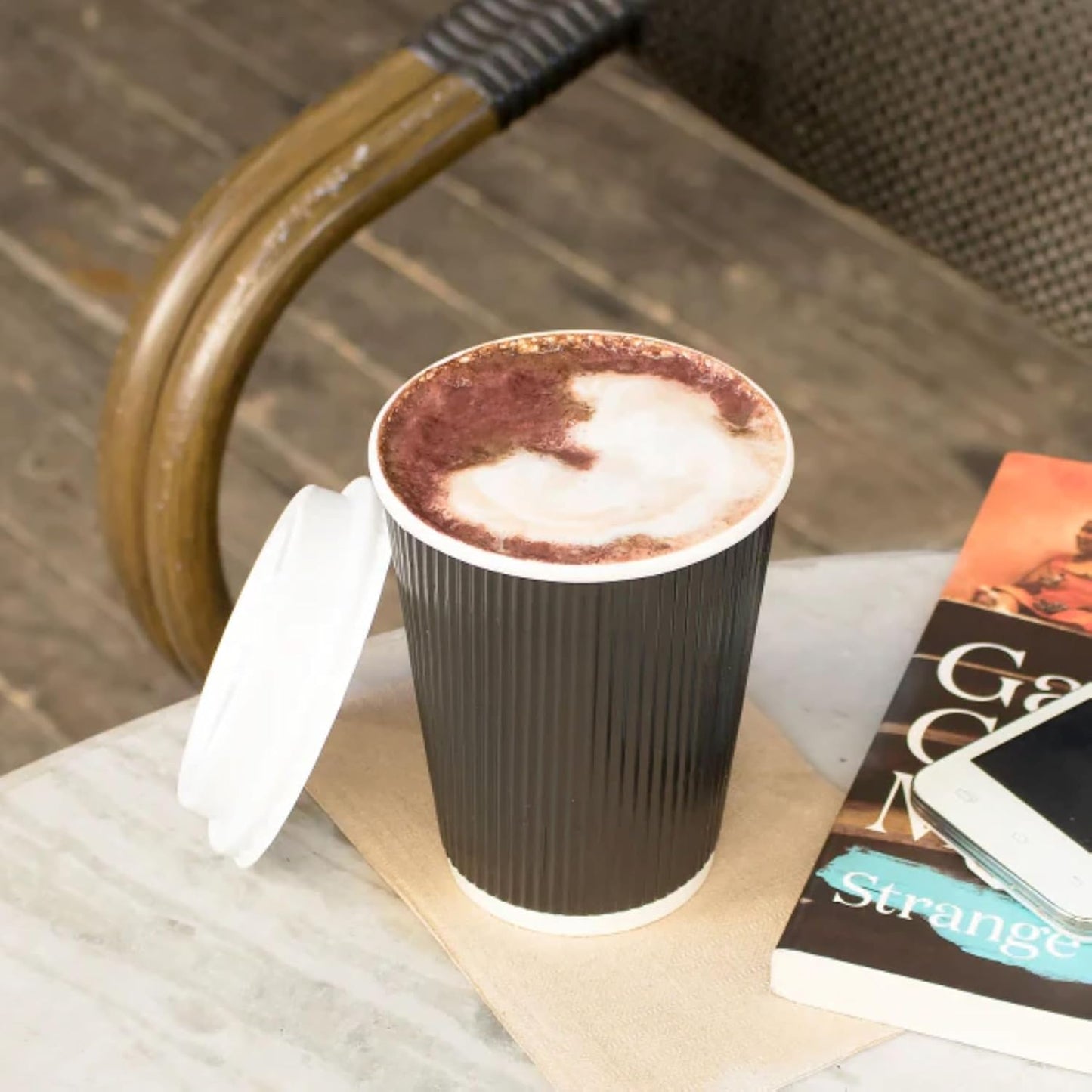 Karat 12 oz Ripple Insulated Coffee Cup [500 Count] Black Disposable Paper Hot Cup, Sturdy & Leak Proof, 90mm, No Lids