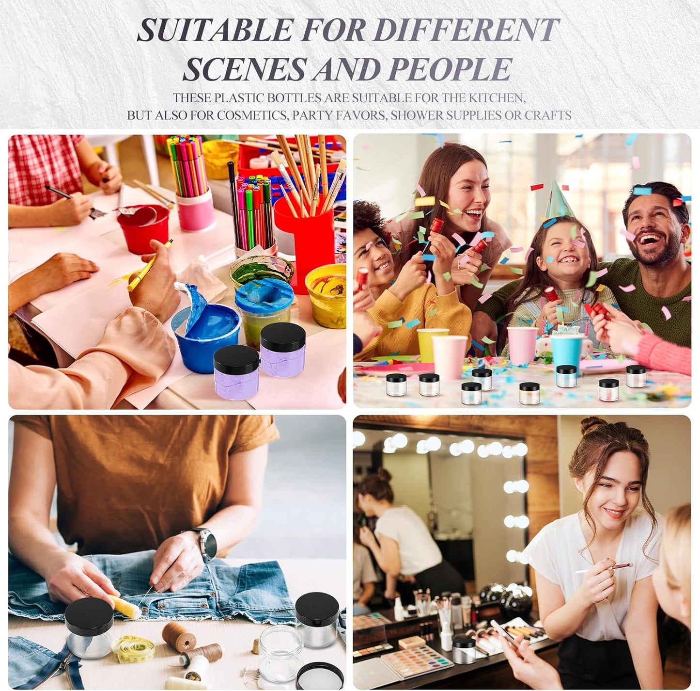 SATINIOR 6 Pack 32 oz Plastic Jars Containers with Lids Wide-mouth Refillable Leakproof Reusable Round Empty Jars for Travel Cosmetic Dry Food Spice Cookie Candy Home Kitchen Organizing(Black)