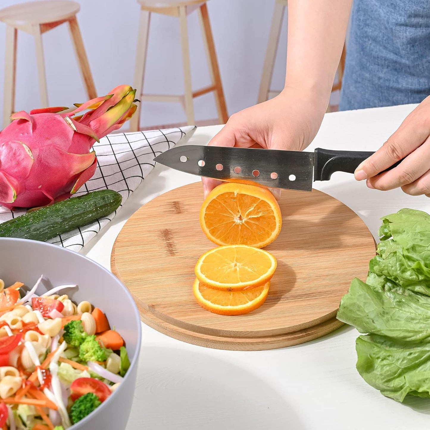 Bamboo Fiber Salad Bowl with Servers Set Large 9.8inches Nature Bamboo Mixing Bowl with Servers with Lid Spoon and Fork for Fruits,Salads and Vegetables