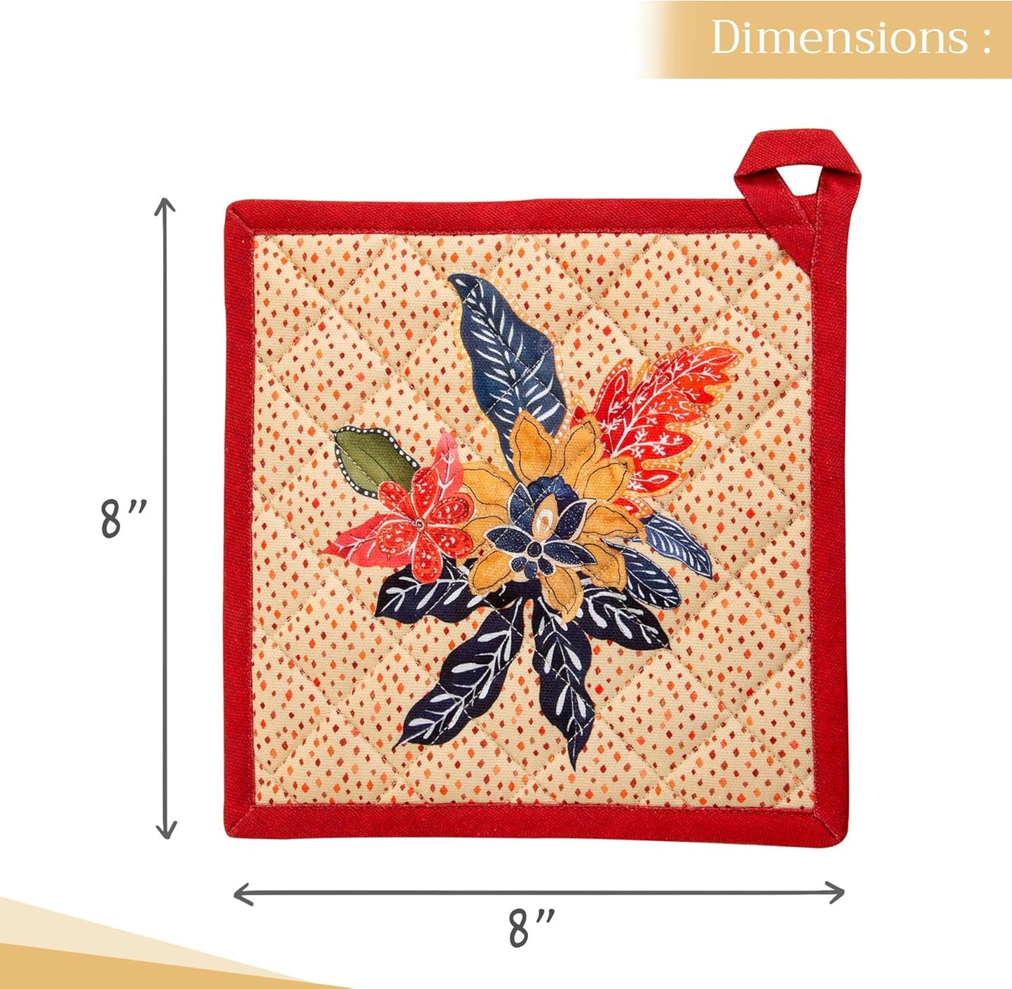 Maison d' Hermine Pot Holders Set 100% Cotton Heat Resistant Potholders 8" x 8" Hot Pads with Loop BBQ, Cooking, Baking, Grilling, Kitchen, Handling Hot Pans (Pack of 2, Kalahari)