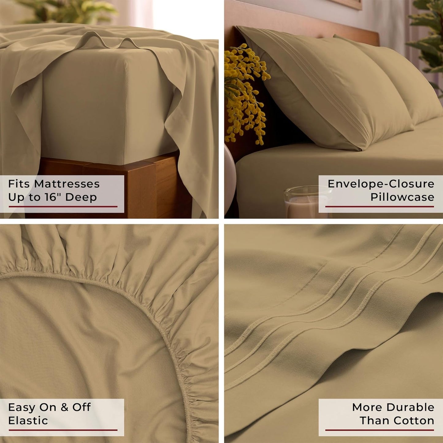 Mellanni Queen Sheets Set - 4 PC Iconic Collection Bedding - Hotel Luxury, Extra Soft, Cooling Bed Sheets - Wrinkle, Fade, Stain Resistant (Queen, Gold)