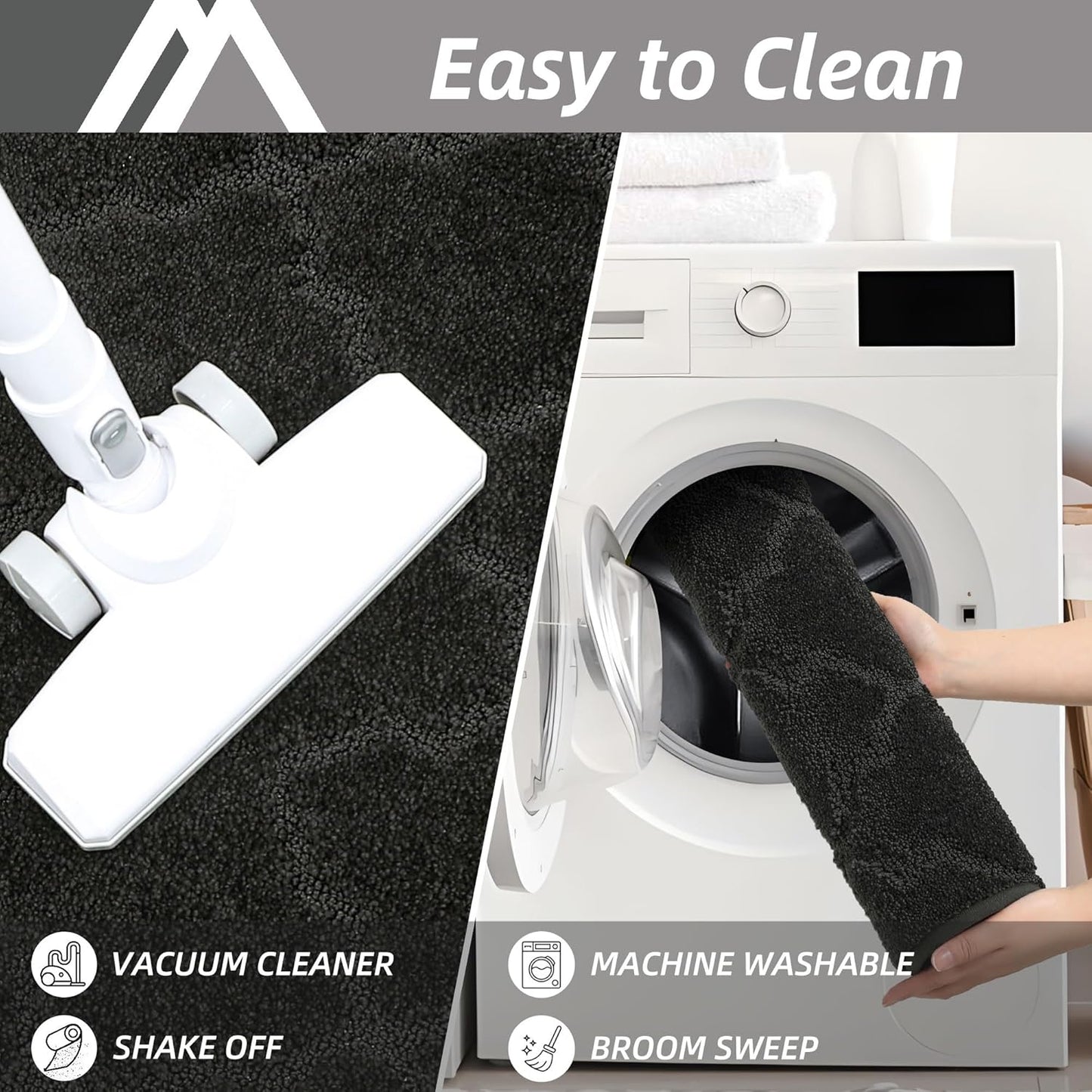 COSY HOMEER-Kitchen-Rugs-Non-Slip-Washable 24"x60" Absorbent Kitchen Runner Rug Polyester Kitchen Mats for Floor Soft Standing Floor Mats for Sink Mat,Hallway,Laundry,Black