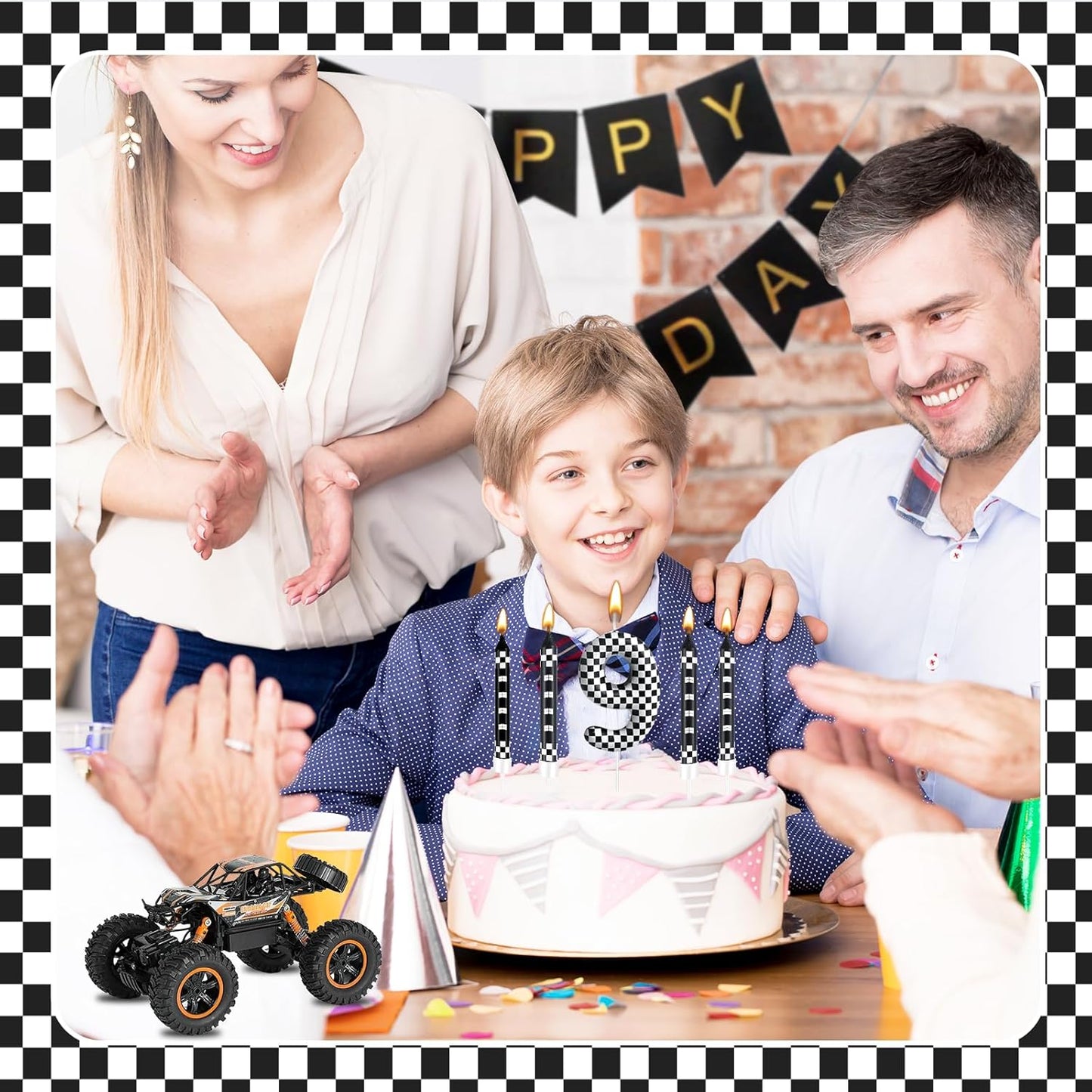 13 Pcs Racing Cars Themed Birthday Candles Black and White Race Number 9 Checkered Candle Cake Topper for Racing Car Party Decoration Supplies (Number 9)