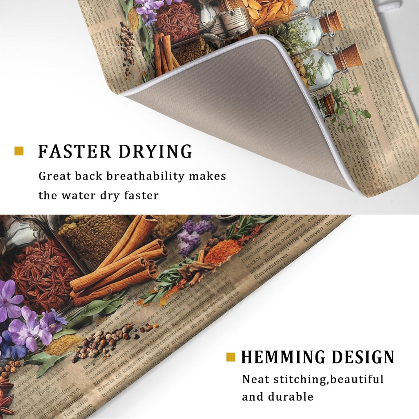 Herbs Kitchen Dish Drying Mat - Spice Bottle Absorbent Microfiber Dish Rack Mat Drying Pad 18 X 24 In