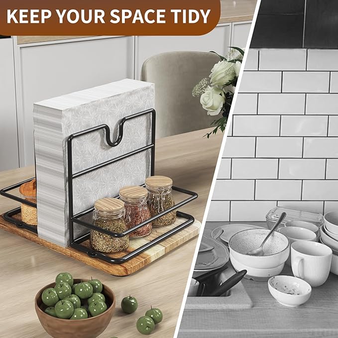 Napkin Holder for Table, 2 IN 1 Napkin Holders That Can Hold Salt Jar and Pepper Jar, Napkin Dispenser, Modern Dining Table Decor, Metal Racks and Wooden Bases, Burlywood