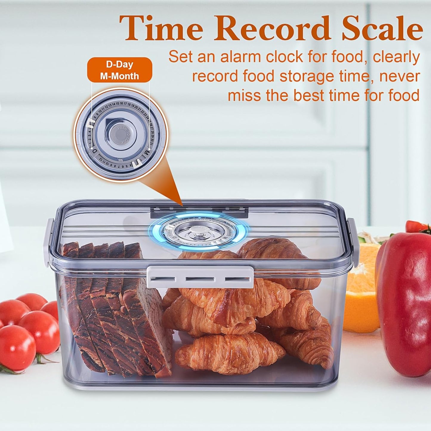 Bread Box for Homemade Bread Boxes for Kitchen Counter Airtight, Time Recording Bread Storage Container with Lid, Bread Containers Storage Airtight Loaf Bread Keeper, Grey