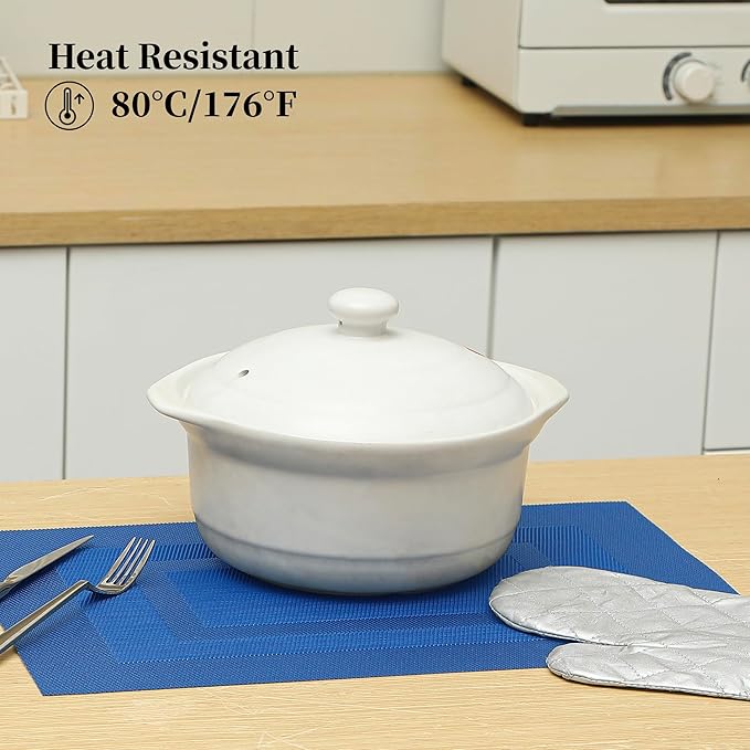 Leetaltree Blue Frame Placemats Set of 12 - Heat Resistant Non-Slip Place mats for Dining Table, Washable Durable PVC Vinyl Woven Table Mats（Blue Frame, 12）